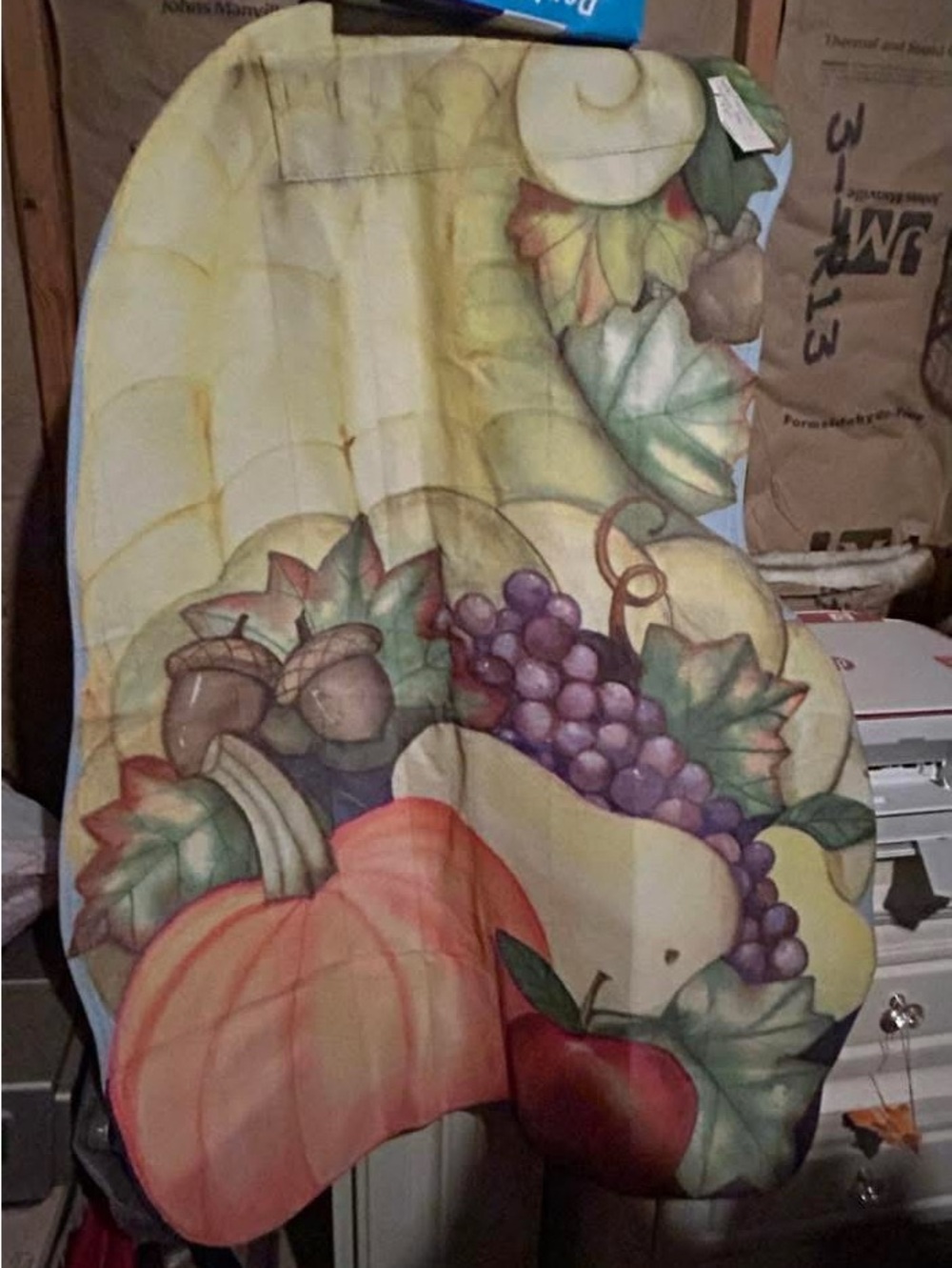 Autumn Harvest Decorative outdoor flag- Cornucopia Pumpkin, Grape & Apple Print